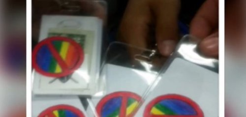 anti-gay stickers california lgbt ID badges